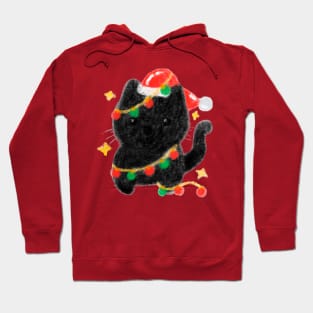 Black cat Santa with Christmas light Hoodie